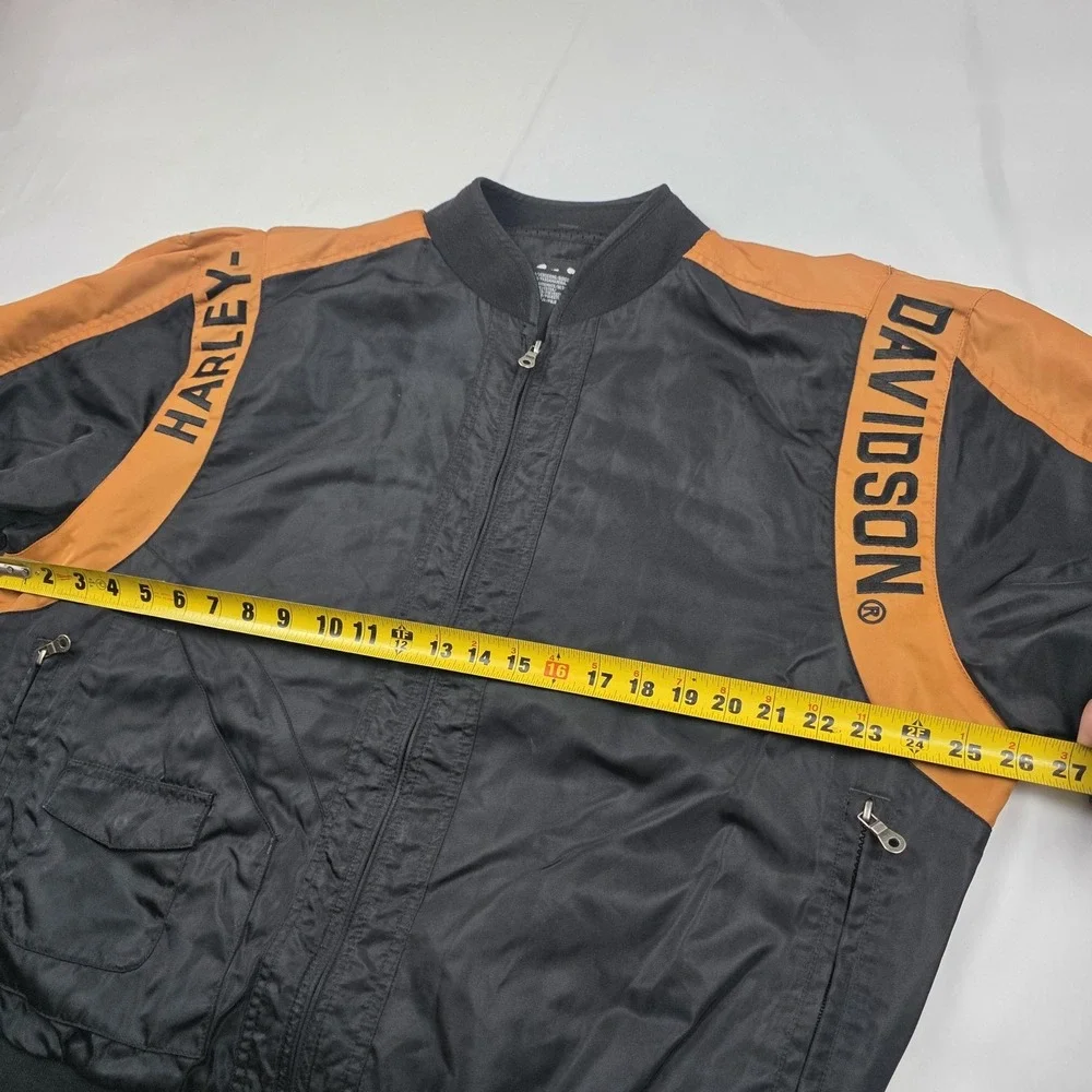 Harley-Davidson Jacket Mens Large Black Orange Bomber Nylon Motorcycle Biker